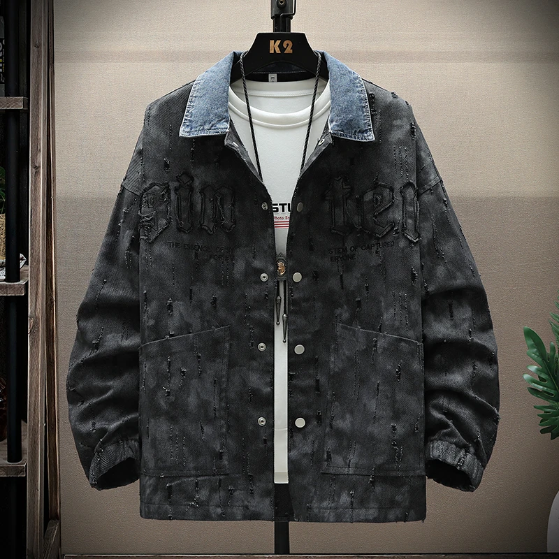 复古牛仔衬衫外套男款春秋季港风宽松夹克青少年帅气百搭牛仔外套