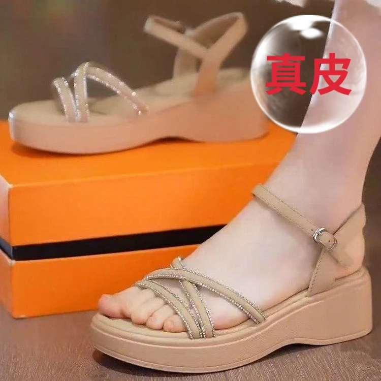 【万达撤柜】厚底凉鞋女2025年夏季外穿沙滩鞋百搭增高显瘦时尚细带