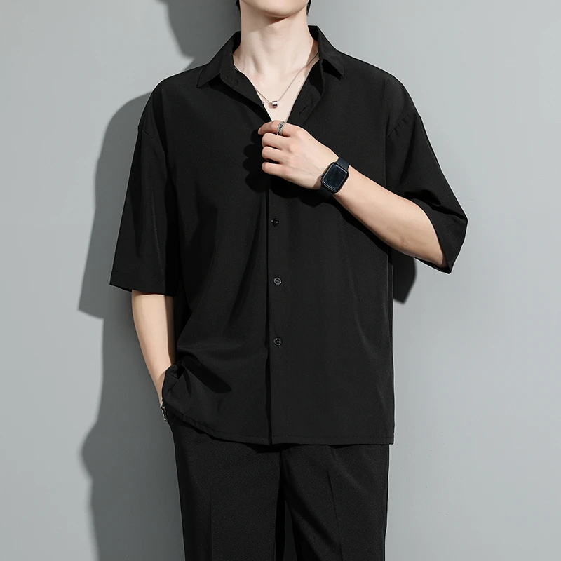 冰丝薄款短袖Cleanfit男女同款夏季薄款垂感衬衫宽松高级休闲衬衣