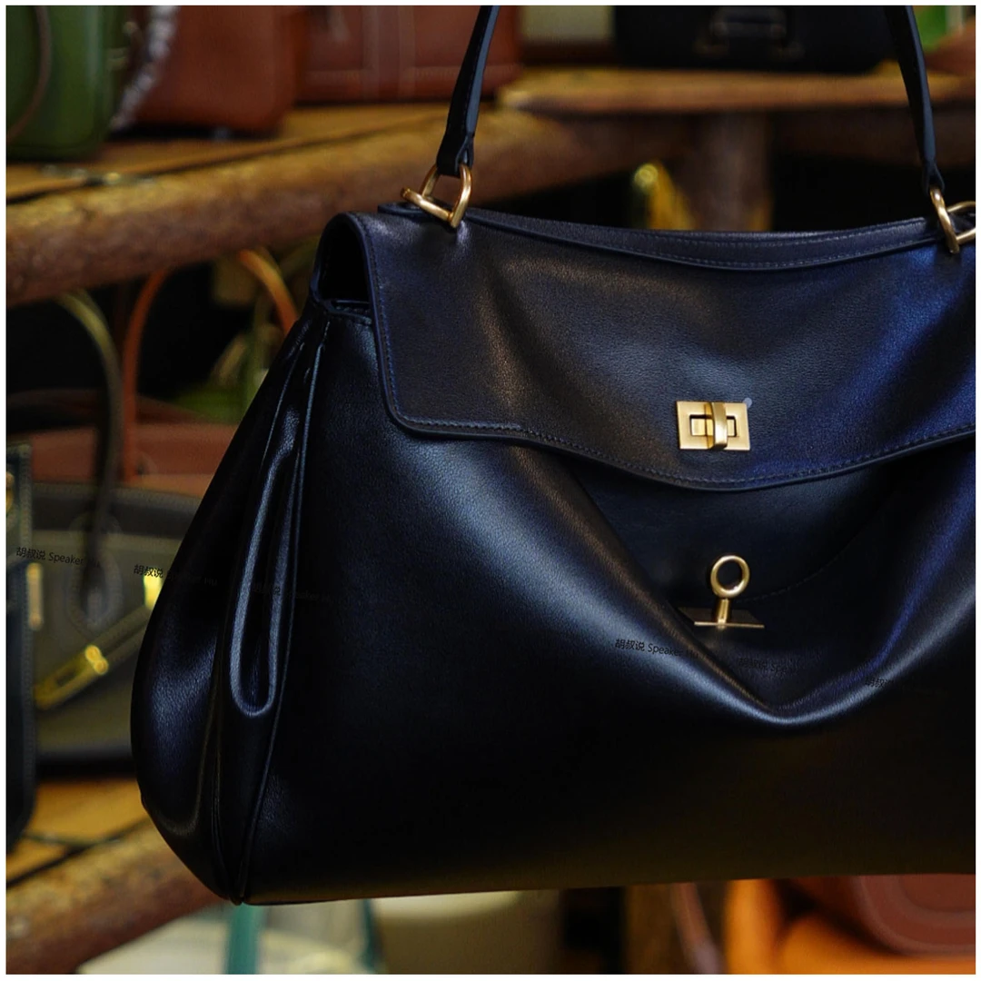 【金扣】进口小牛皮ROde29-35黑色手提斜挎包原创设计女包