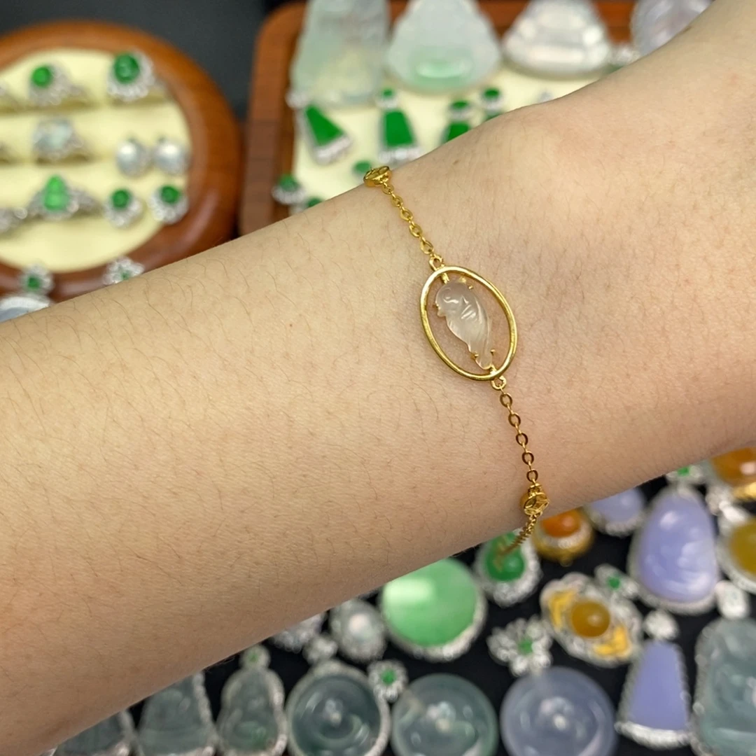 翡翠18K金镶嵌颈饰A货翡翠