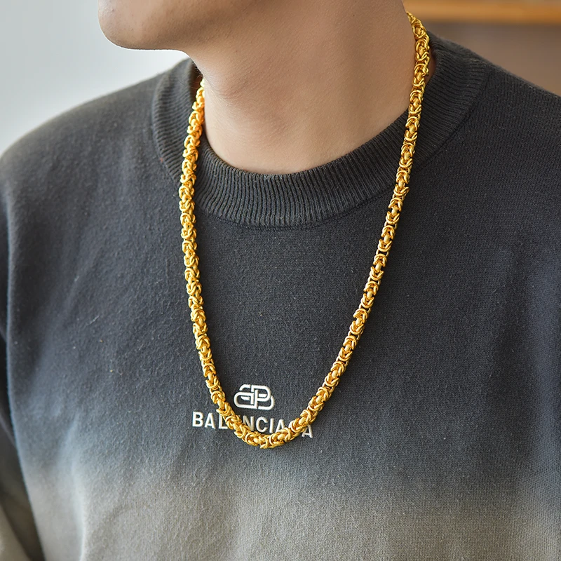 坠链均足银 圆珠项链男款龙骨古巴链男士霸气素款个性潮流项链