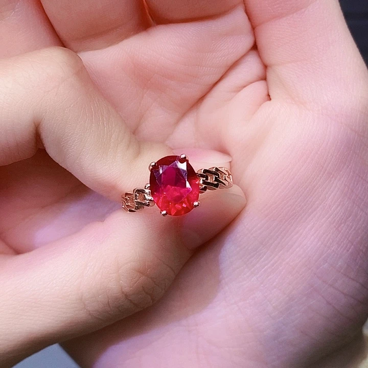 红宝石戒指银S925镶嵌