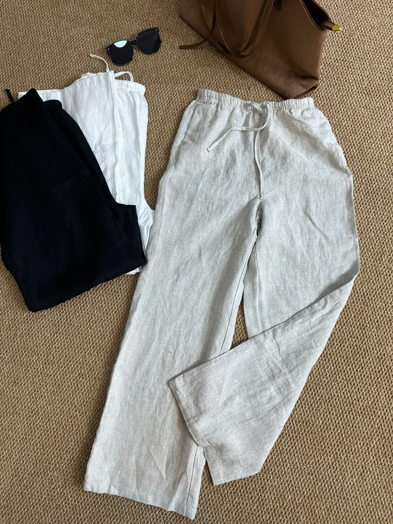 17支双股双纱 195克高克重100%亚麻 宽松垂感白色直筒裤老钱风