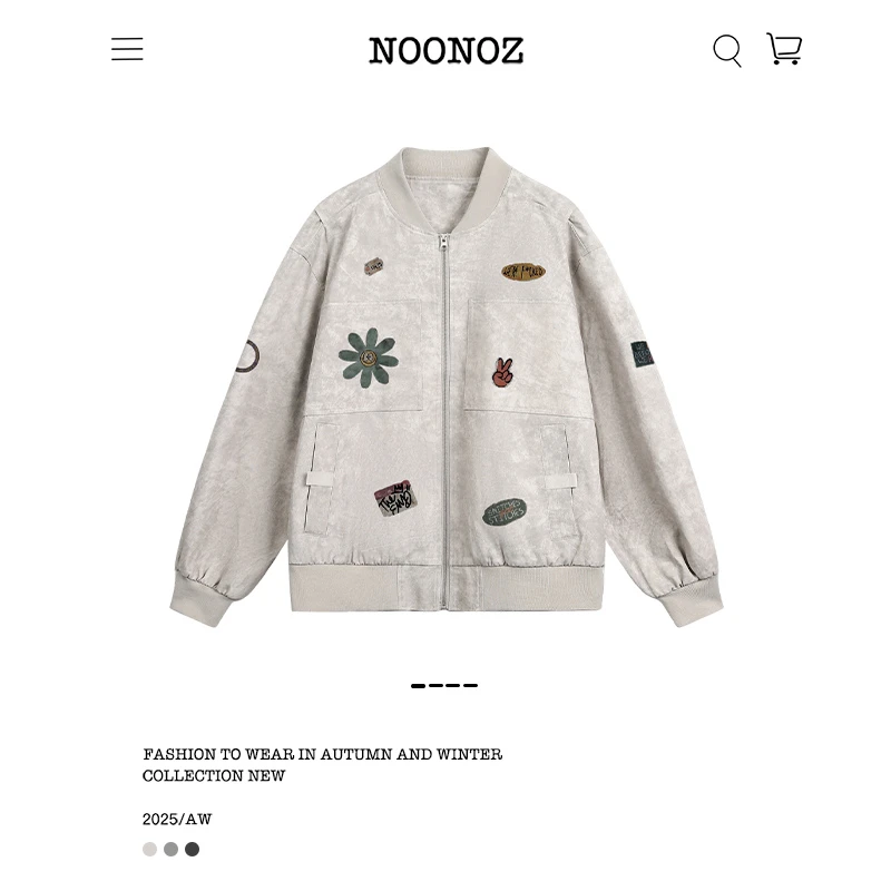 NOONOZ潮牌美式复古趣味贴布飞行员夹克男中性风做旧棒球服外套
