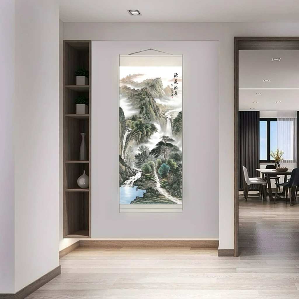 《源远流长》150＊60 竖幅玄关过道走廊茶室书房山水挂画