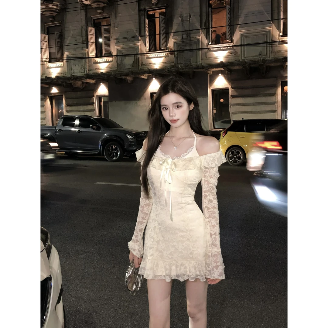 画解WAHJU【轻纱公主】时尚设计感百搭日常杏色长款连衣裙9225W