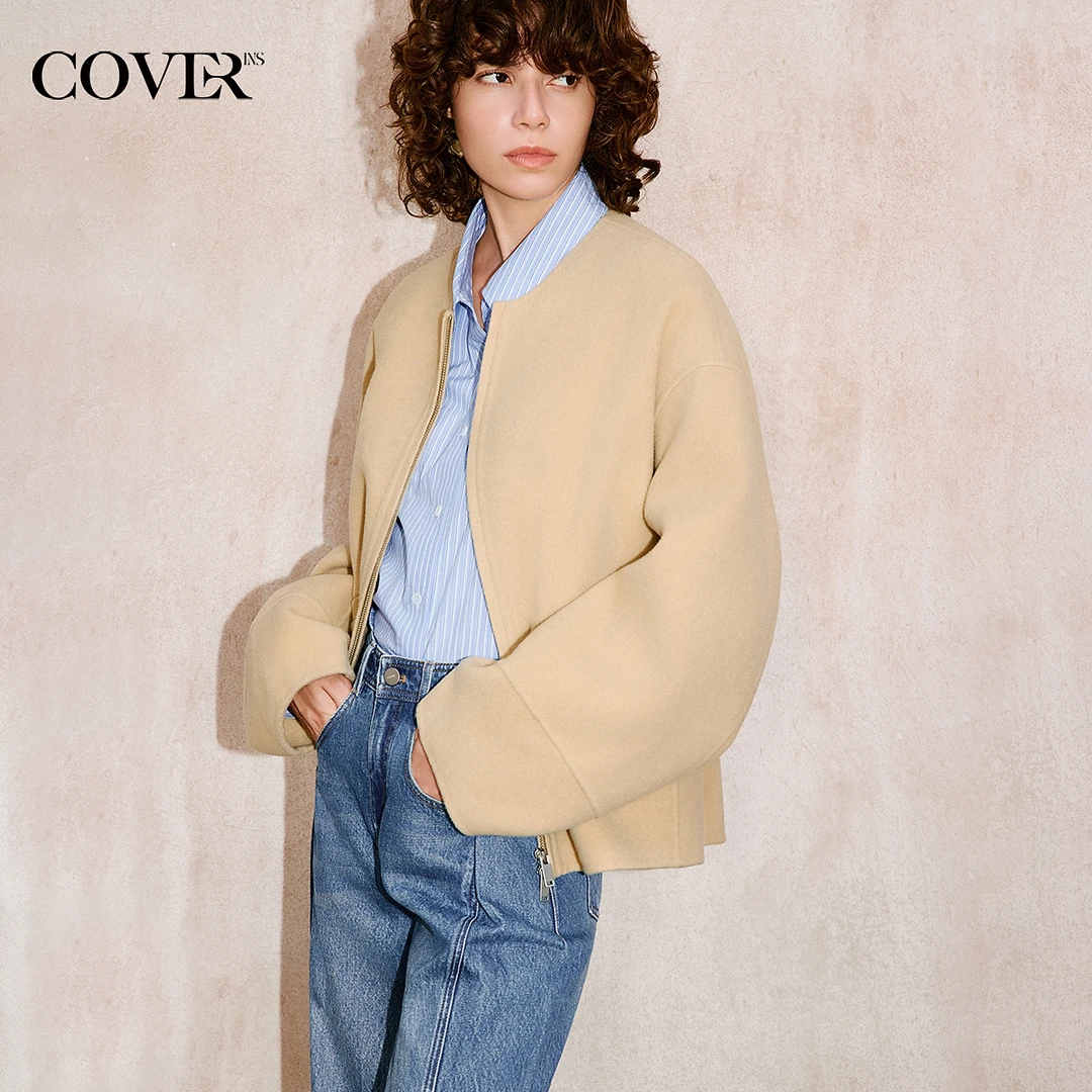 COVERINS2025冬季新款宽松版型双头拉链羊毛外套