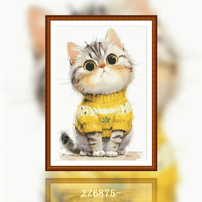 【ZZ6875-毛衣猫猫】十字绣2025年新款客厅小格欧式
