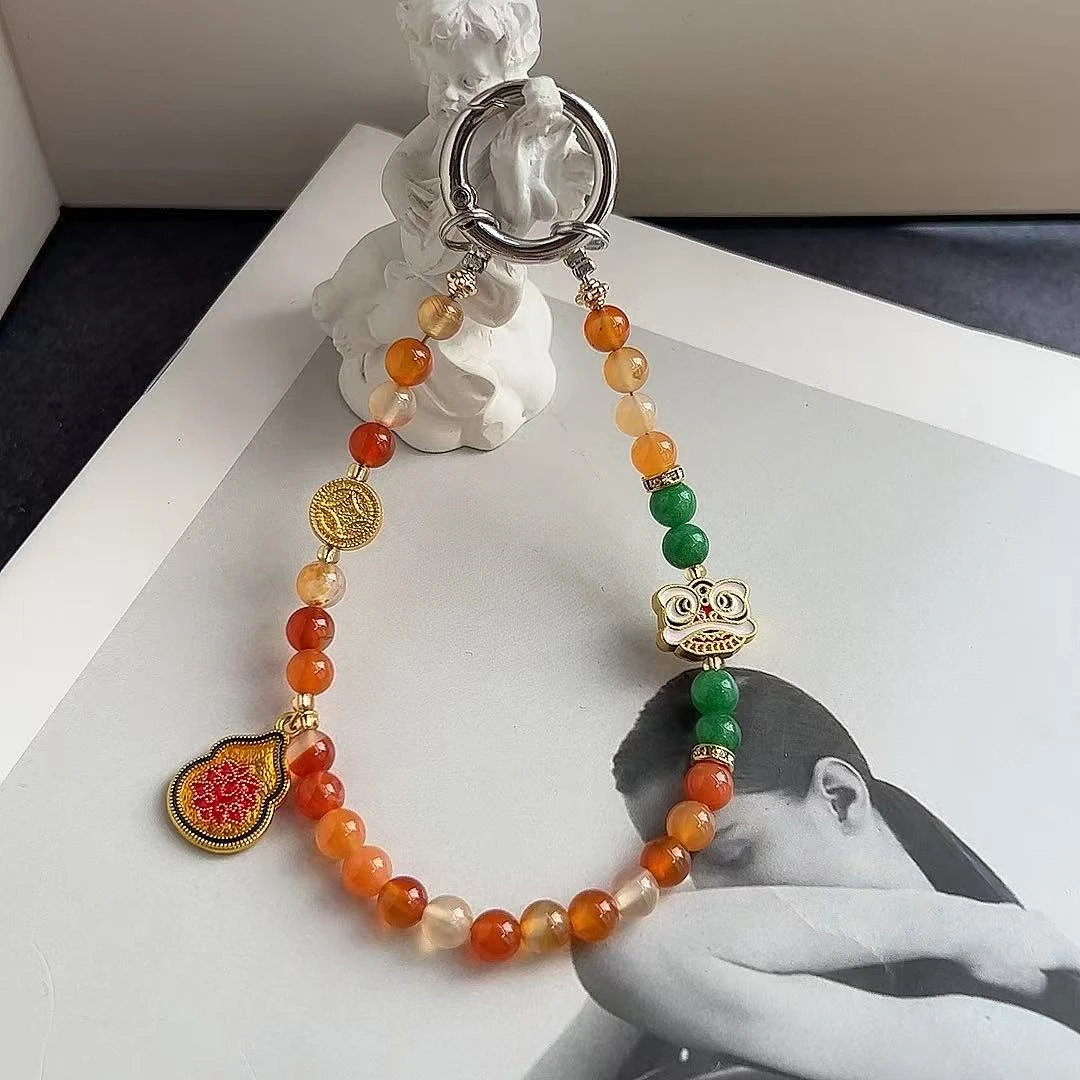 J537  日落金色瑙瑙醒狮  原创设计手机链