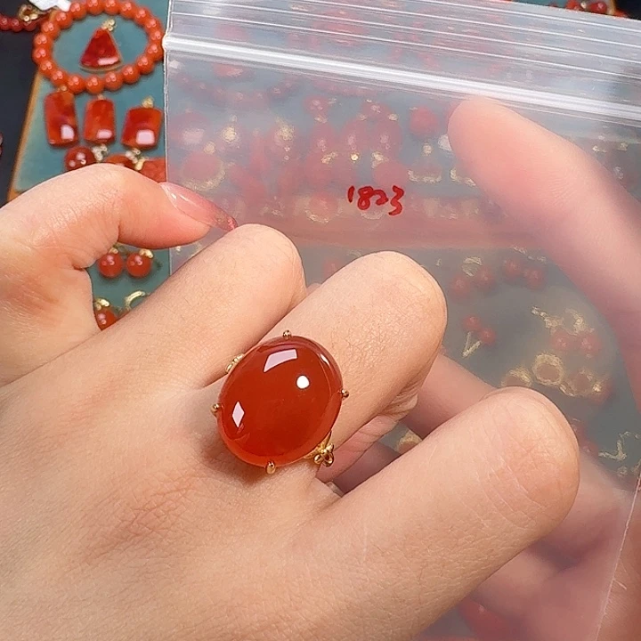 南红玛瑙银S925镶嵌戒指