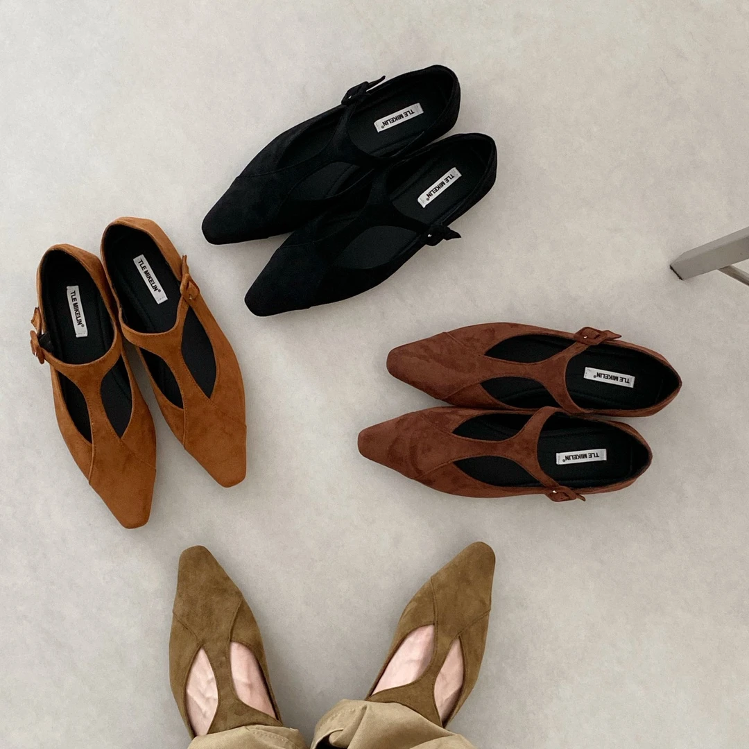 实体店品牌纯色尖头秋季1cm胶粘单鞋方头气质网红浅口百搭