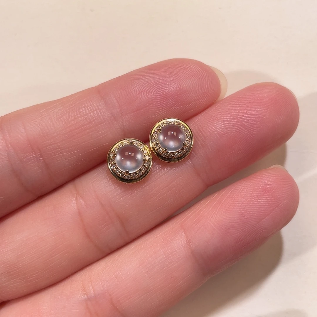 翡翠18K金镶嵌耳饰南非钻