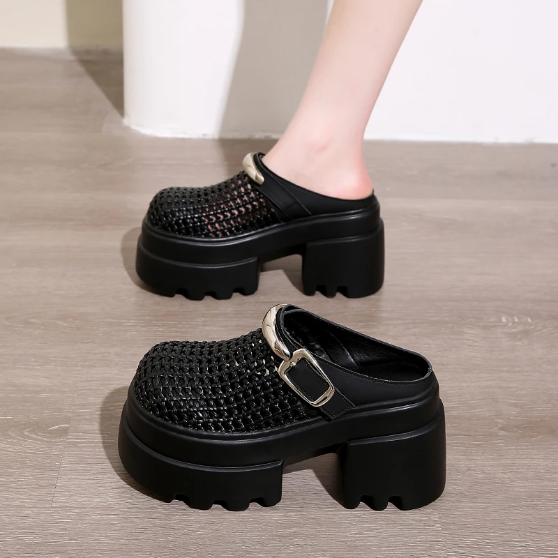 高级感包头半拖鞋女2025夏季新款时尚松糕厚底高跟镂空外穿凉拖鞋