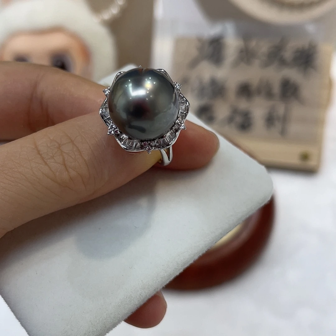 银S925镶嵌戒圈海水珍珠