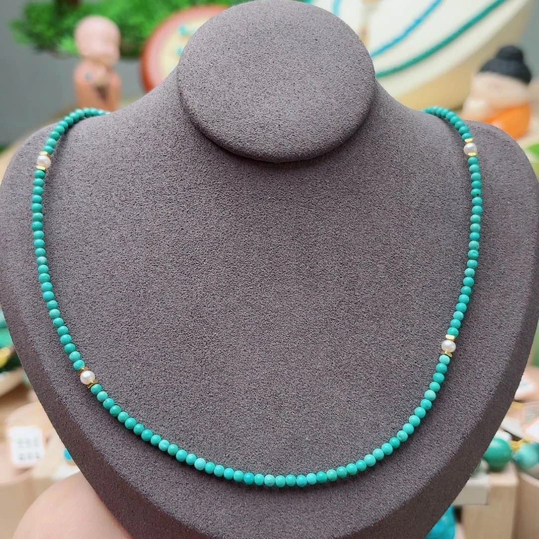 绿松石未镶嵌高瓷绿小米珠链锁骨链毛衣链2.6