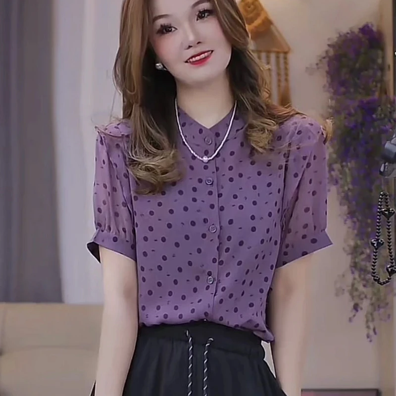 波点印花短袖衬衫女2025夏季新款休闲时尚洋气减龄高级感小众女装