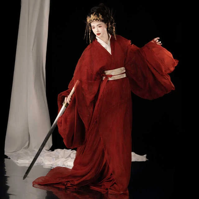 山迟【朱姬】汉服复原战国袍秋冬飘逸红色婚花嫁古风侠女演出仙气