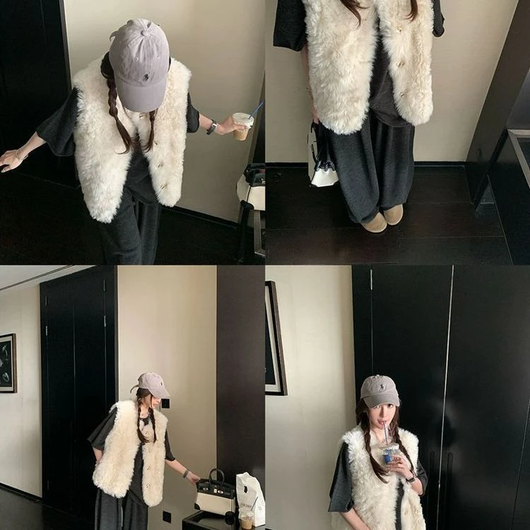 厚款冬季单排扣圆领秋季秋冬马夹毛绒上衣