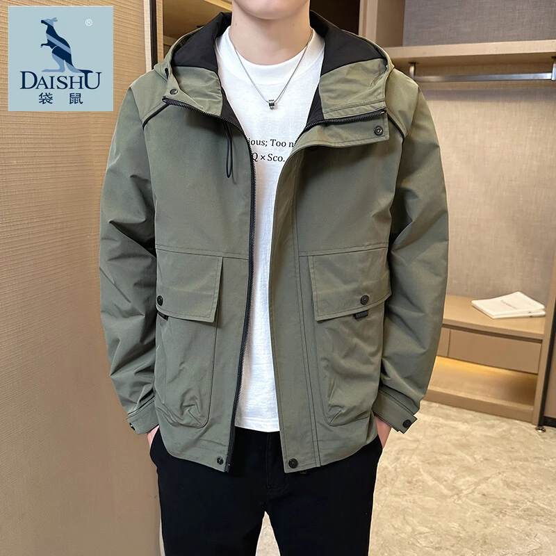 Dai Shu/袋鼠2025春秋新款夹克男士休闲百搭潮流工装外套连帽上衣