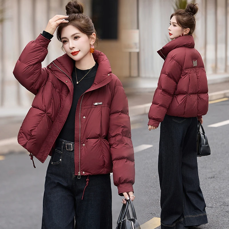 洋气红色立领羽绒服女短款2025冬季新款小个子加厚保暖白鸭绒外套