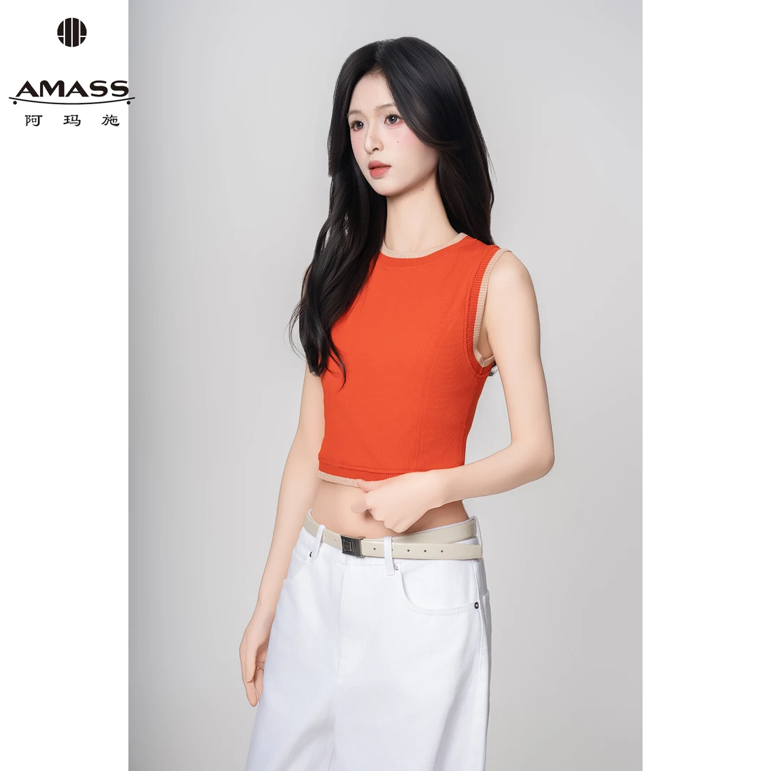 AMASS/阿玛施夏季新款潮流时尚修身短款圆领无袖打底背心女530009