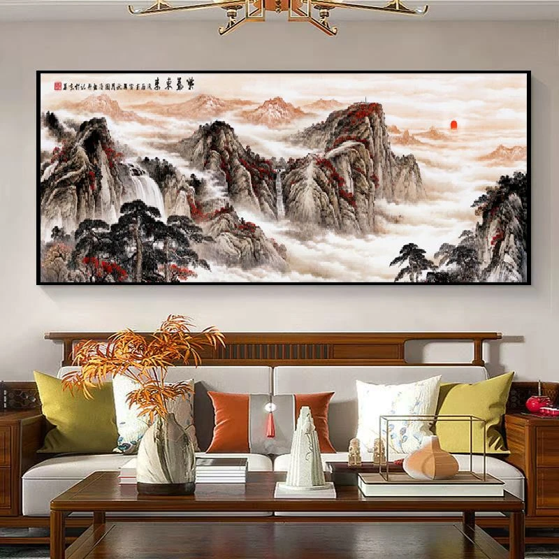 【云舒】紫气东来沙发背景装饰画晶瓷客厅壁画新中式挂画70200