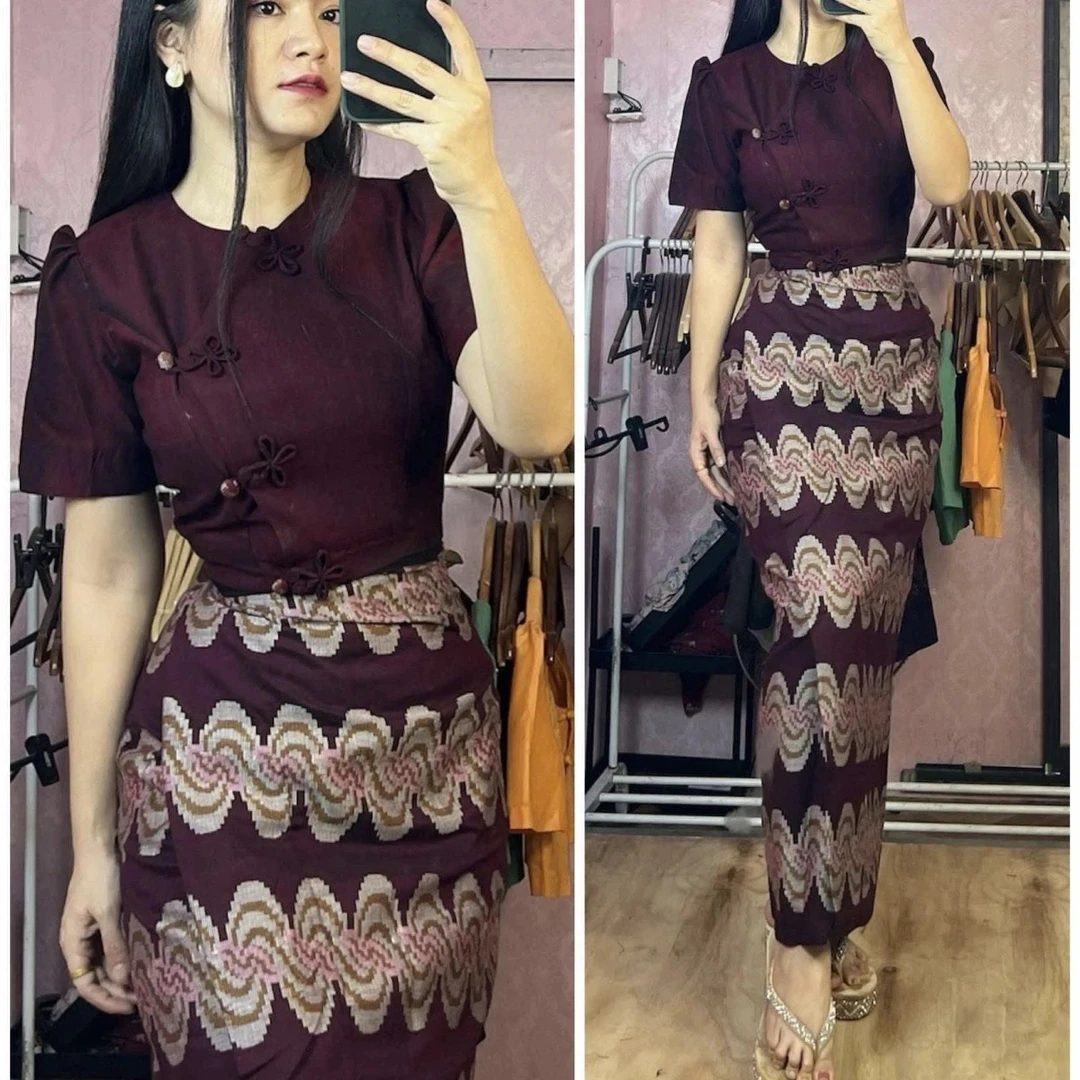 缅甸傣族女服装 成品套装 "上衣扣子‘’裙子扣子