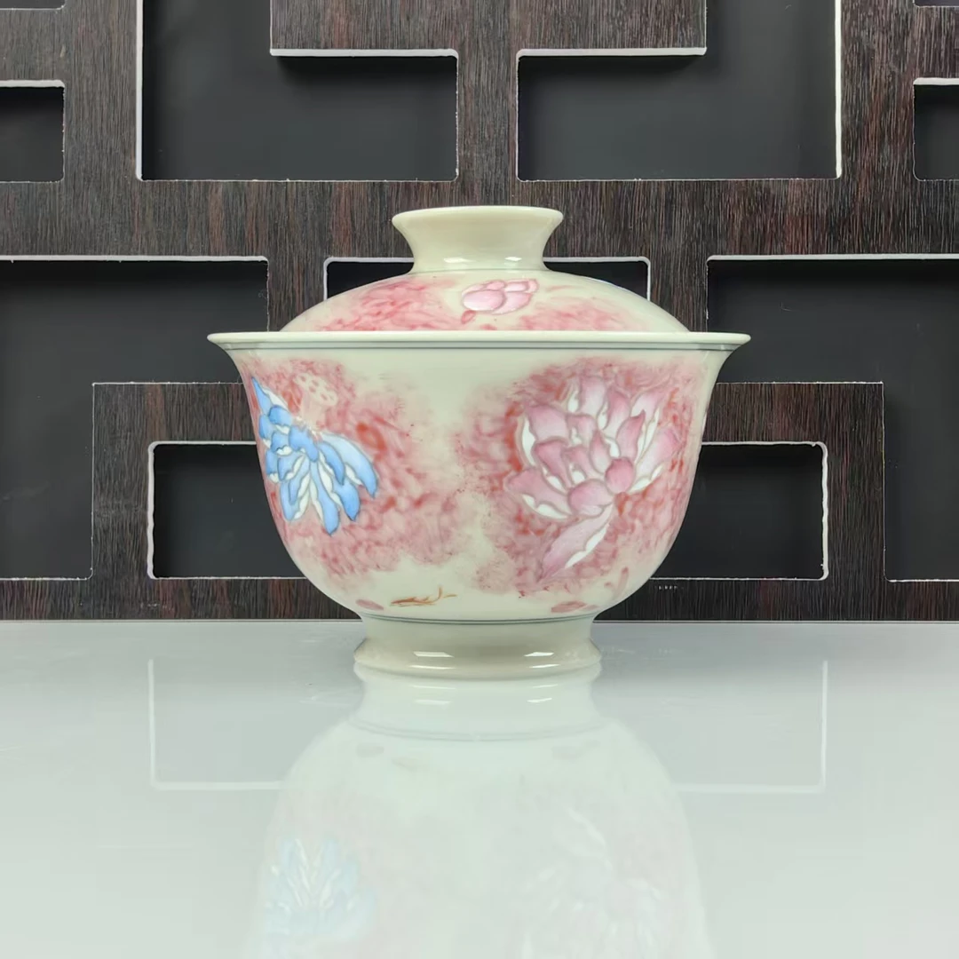 立勤堂 粉彩荷花盖碗 LQ498