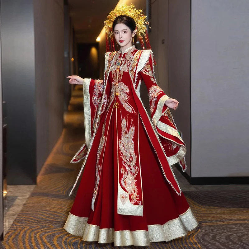 促销秀禾服婚服2025新款结婚大码凤冠霞帔秀和服中式婚礼重工嫁衣