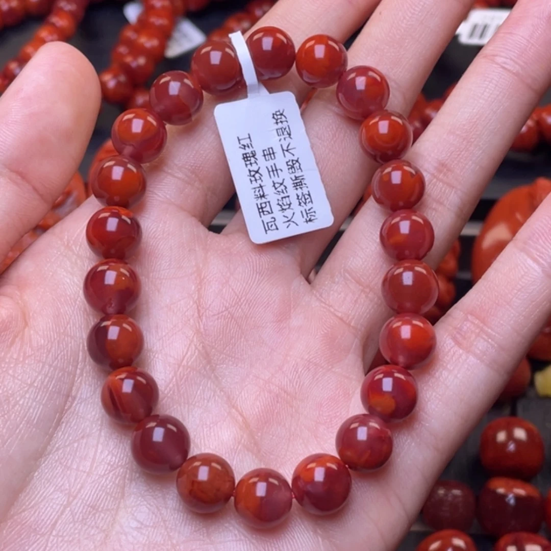 南红玛瑙其他未镶嵌浪**点y9mm瓦西火焰纹圆珠手串