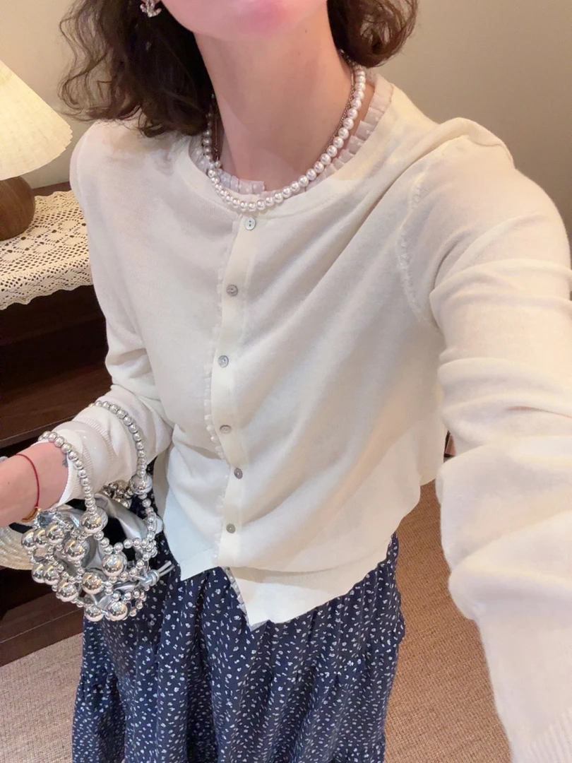 老赵服饰 花边拼接细针织开衫上衣 21AU3333