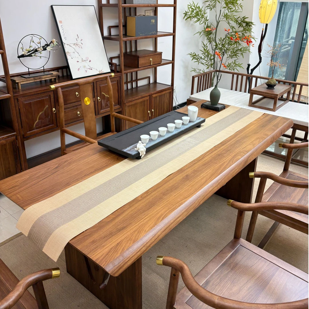 新中式茶桌云书实木大板桌家用办公室简约禅意泡茶桌阳台喝茶桌