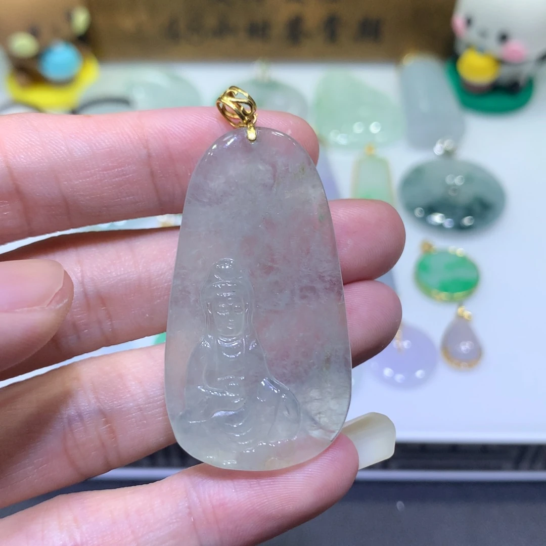 翡翠18K金镶嵌吊坠(不含链)