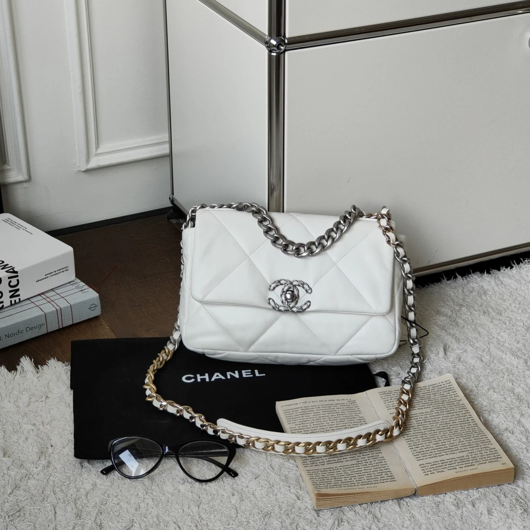 95新 Chanel/香奈儿 AZUL-23p白银羊皮19bag小号手提单肩包37304