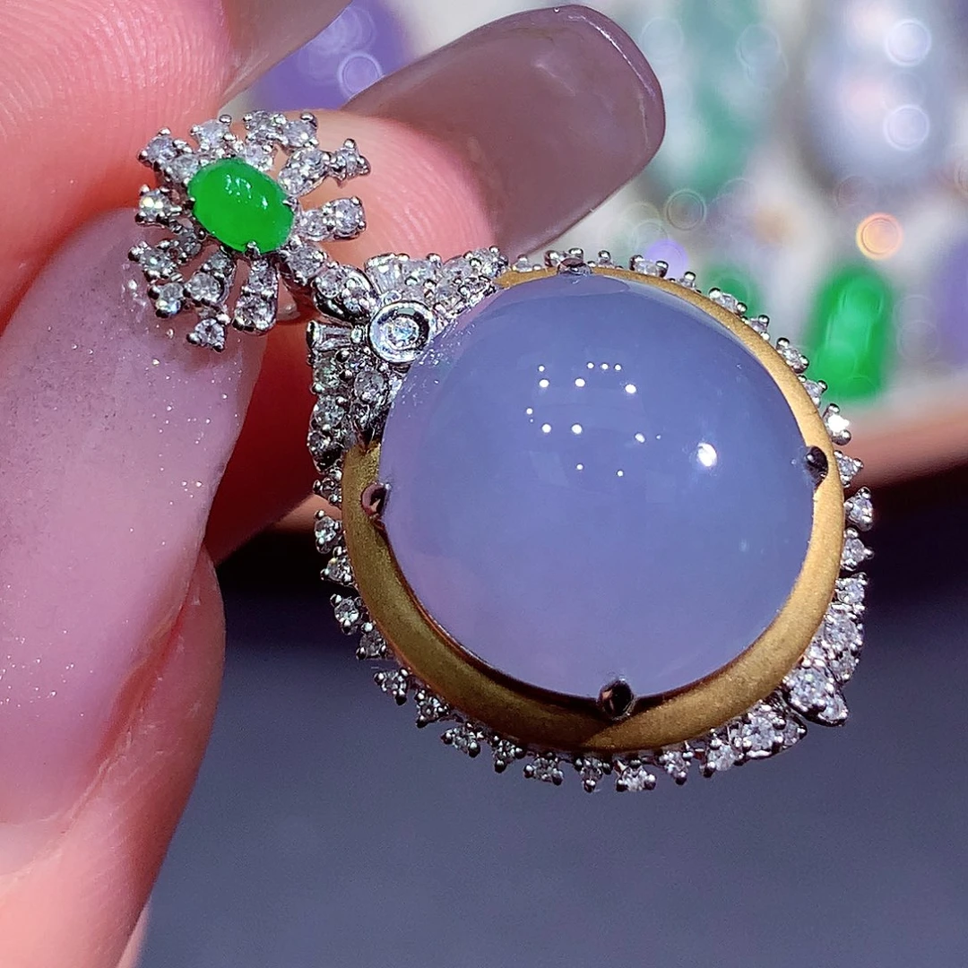 翡翠18K金镶嵌吊坠(不含链)