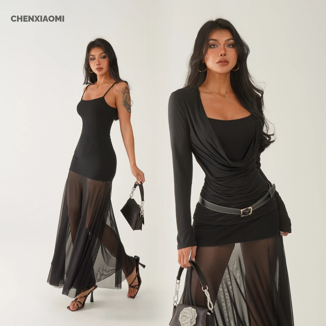 【蜜蜜家】高光派对 欧美辣妹性感纯欲气质修身吊带连衣裙 11629