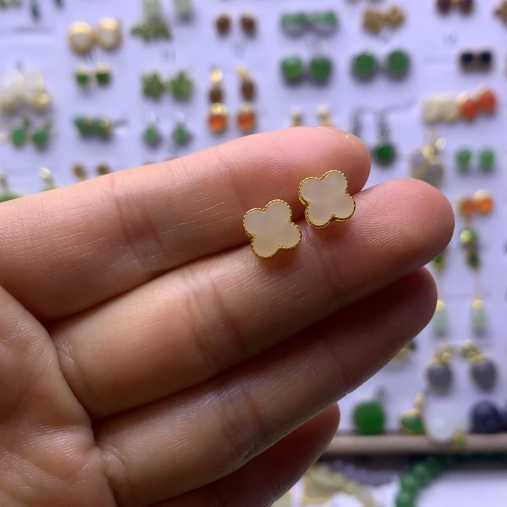 和田玉银S925镶嵌耳饰