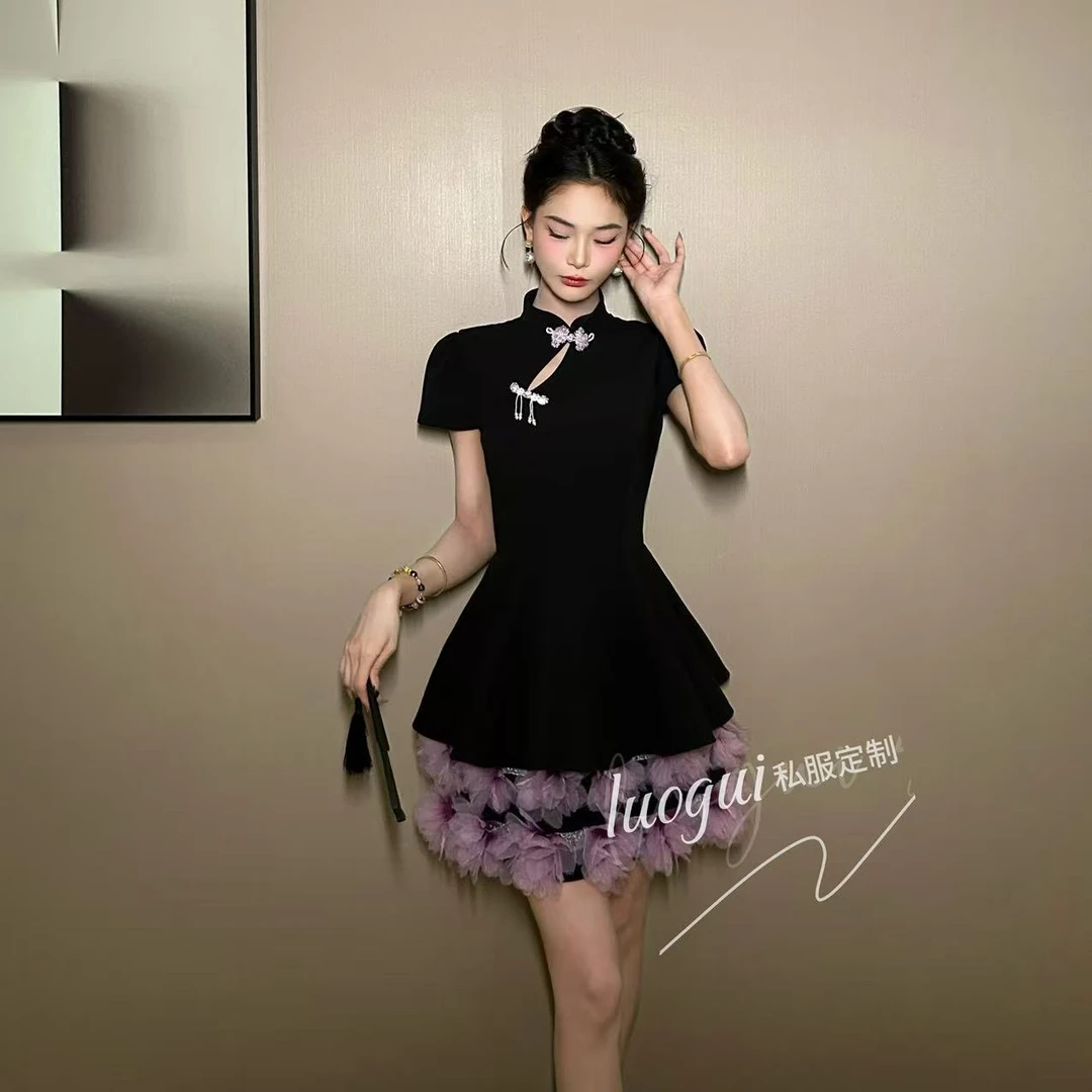 【花花原创】短款少女法式小众日常中国风显瘦气质花苞连衣裙65363