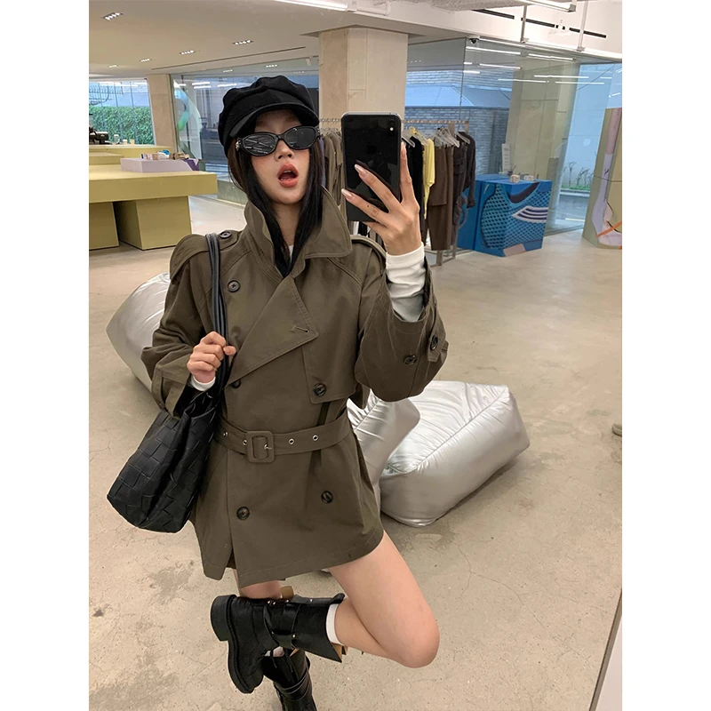 韩系高级感双排扣休闲风衣外套女早秋穿搭气质通勤中长款宽松大衣