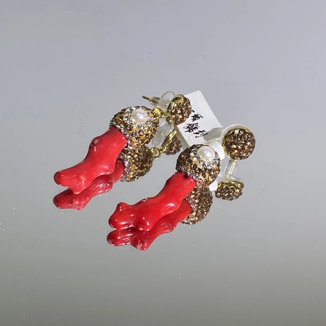 铜合金合成锆石耳饰 TTSD 红色不规则时尚轻奢个性耳环 2039