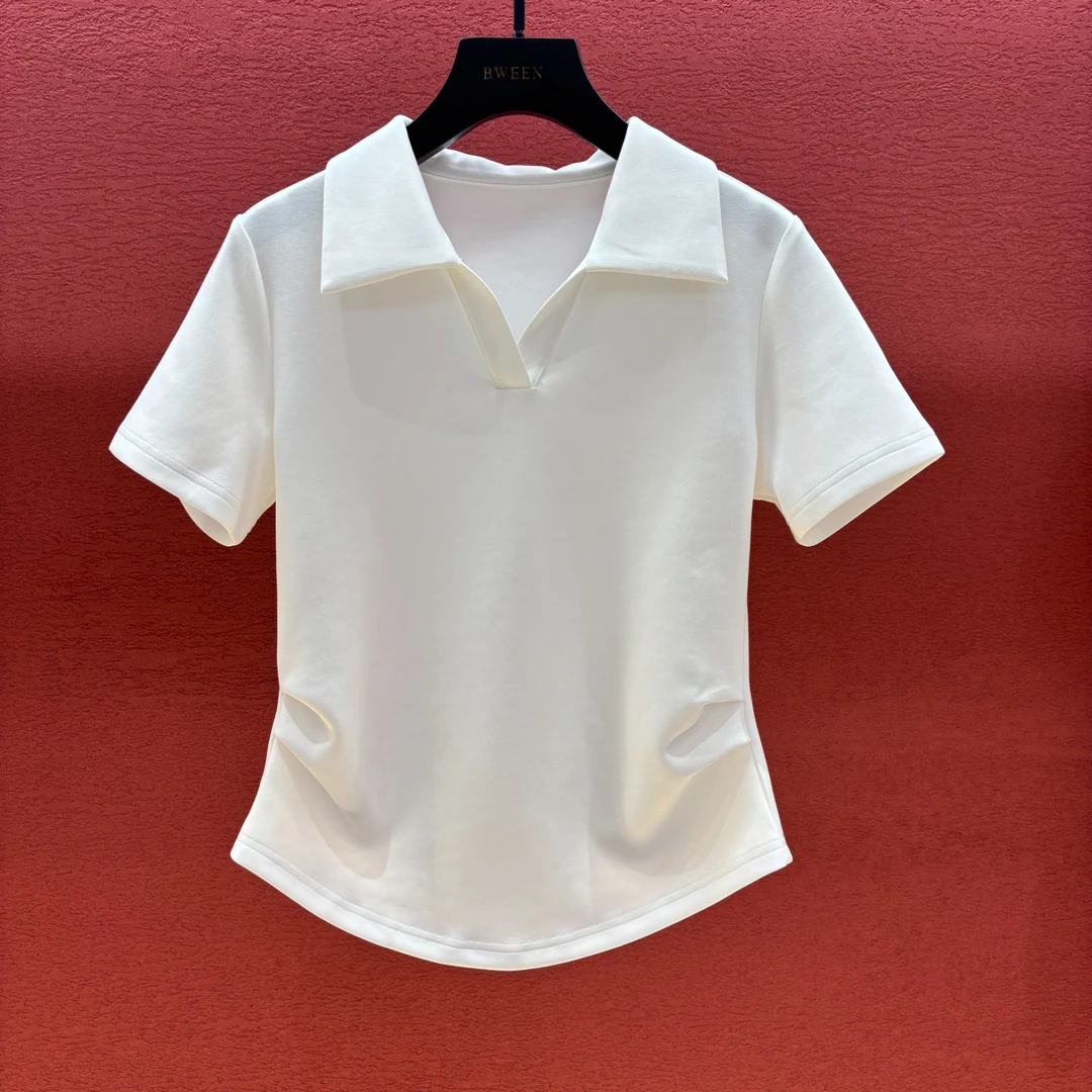 【简约POLO领】25年夏季V领设计感女士时尚半袖显瘦短袖T恤