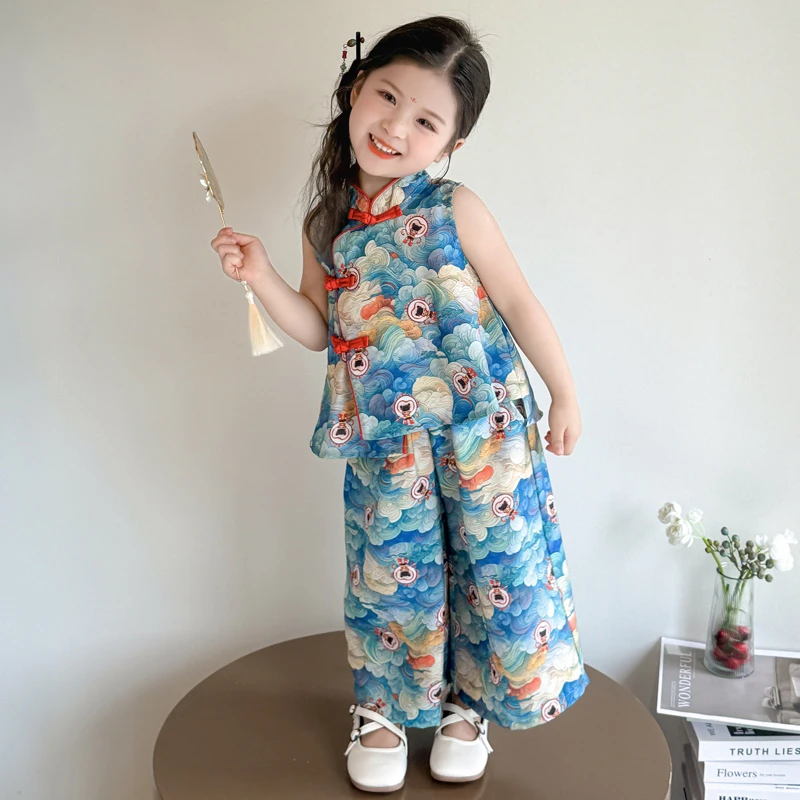 女童新中式无袖套装洋气儿童夏季新款女宝宝国风两件套小女孩时髦