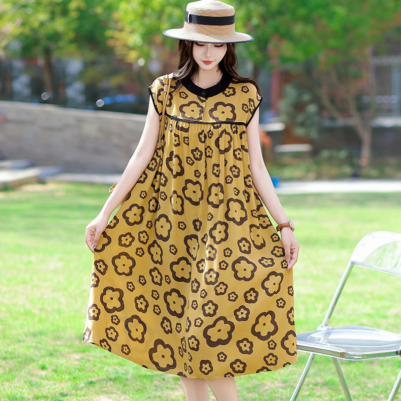 连衣裙碎花印花无袖长裙裙子大码夏季宽松中长款夏装女装