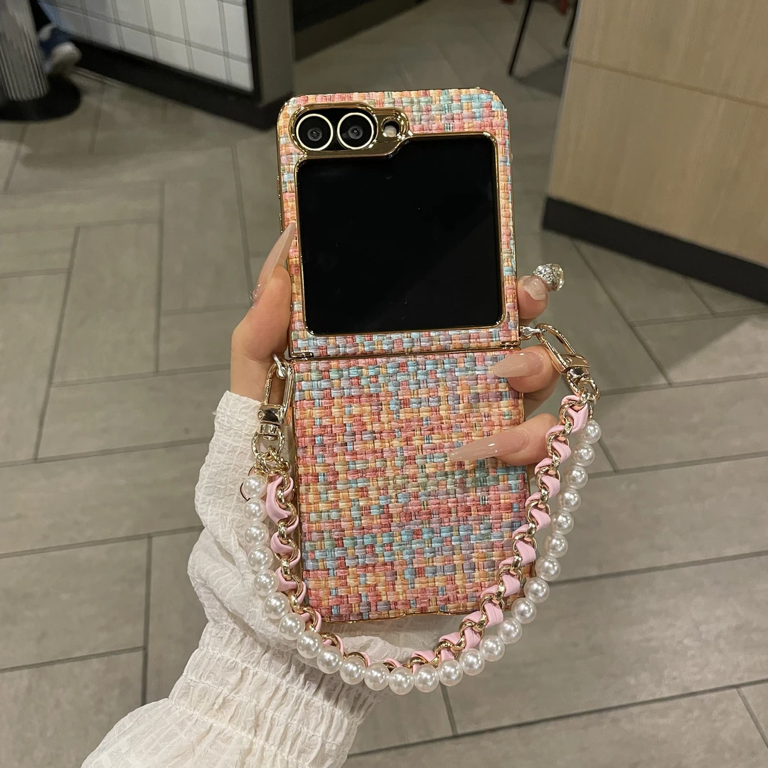 适用三星galaxyzflip6手机壳新款连体皮套编织纹zflip6保护壳手提