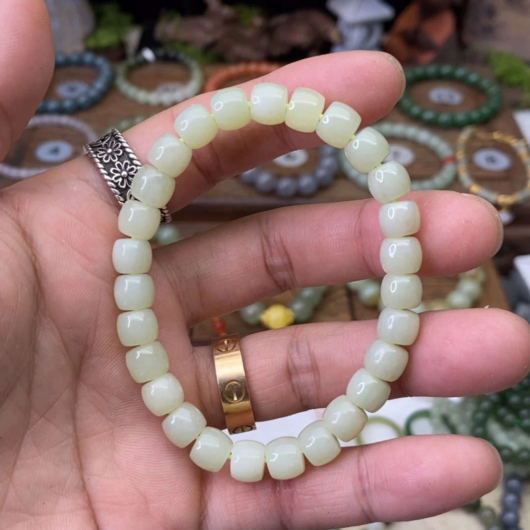 和田玉未镶嵌手链卡8直切黄口