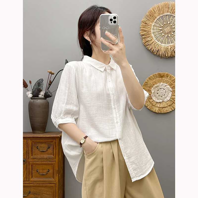 日系纯棉双层棉纱纯色百搭衬衫