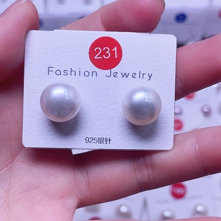 心***成淡水珍珠耳饰银S925镶嵌