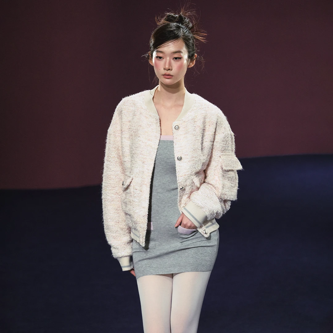AGAM STUDIO【官方专享】肌理感粗花呢小香风落肩宽松飞行夹克外套