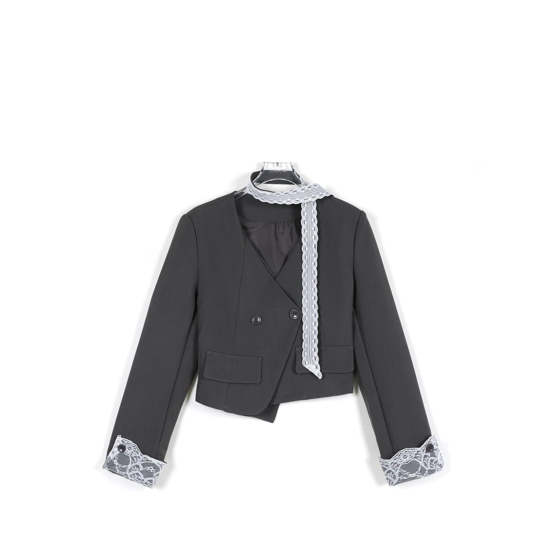 春2025新显瘦气质蕾丝上衣外套直筒西裤时尚套装252-TZ/0226-9036